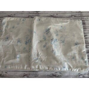 Vintage Flower Decorative PAIR Cotton Square Decorative Pillow Blue Ivory 17"